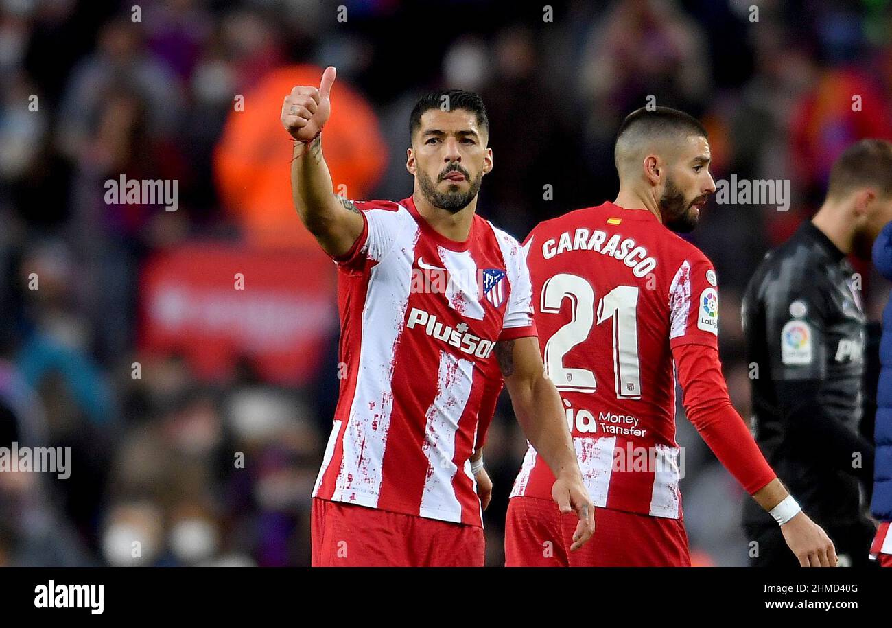Luis Suárez (9) of Atlético de Madrid at the end of the twenty three day of La Liga Santader match between FC Barcelona and Atletico de Madrid at Camp Nou Stadium on February 06 , 2022 in Barcelona, Spain. Stock Photo
