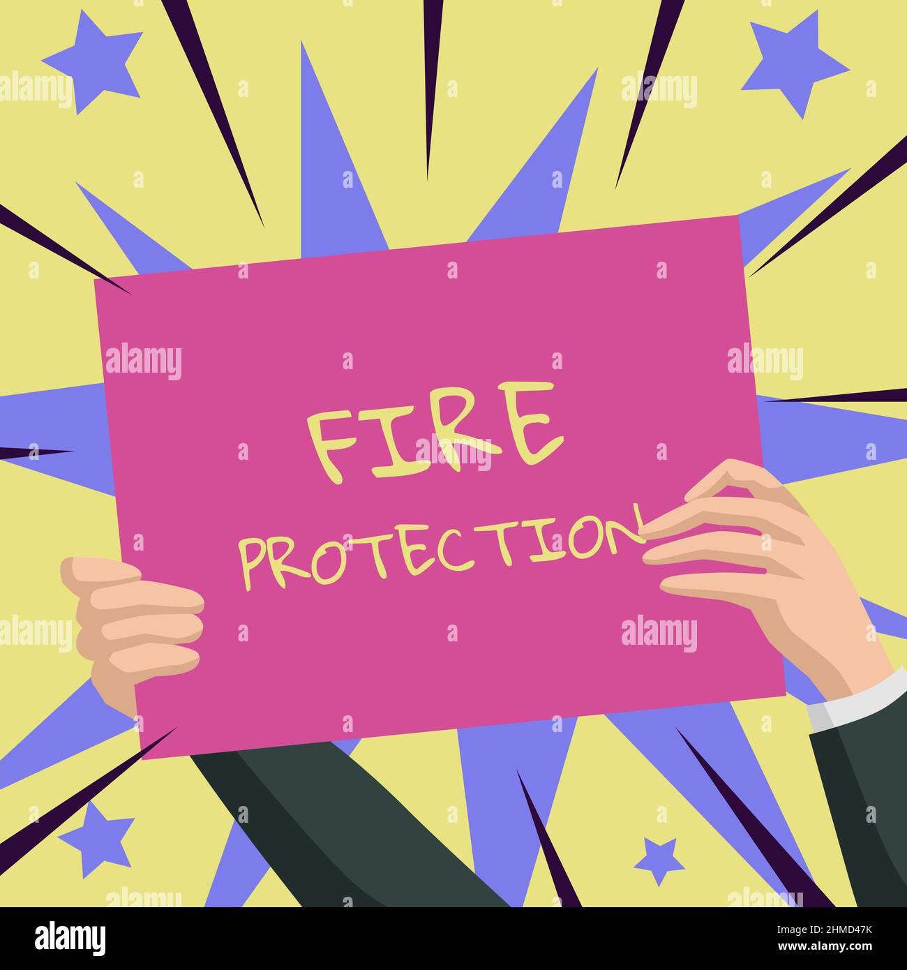 Text caption presenting Fire Protection. Word Written on measures taken ...