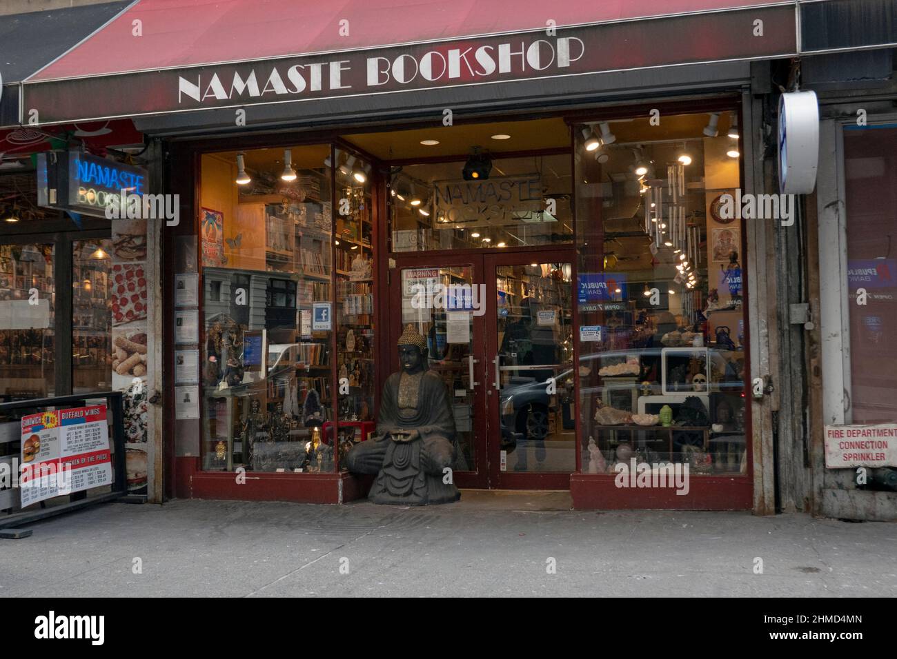 The Namaste Bookshop which sells Eastern philosophy & religion books, crystals, tarot cards & meditation needs. On East 14th Street & 5th Ave., NYC. Stock Photo