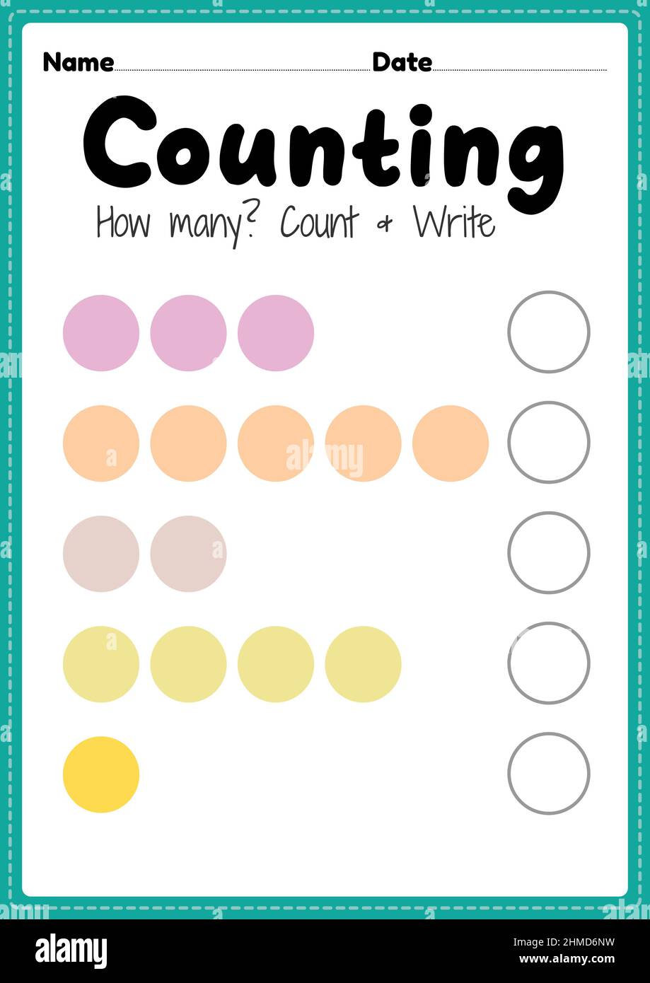 Counting worksheet, math printable sheet for preschool and kindergarten kids activity to learn