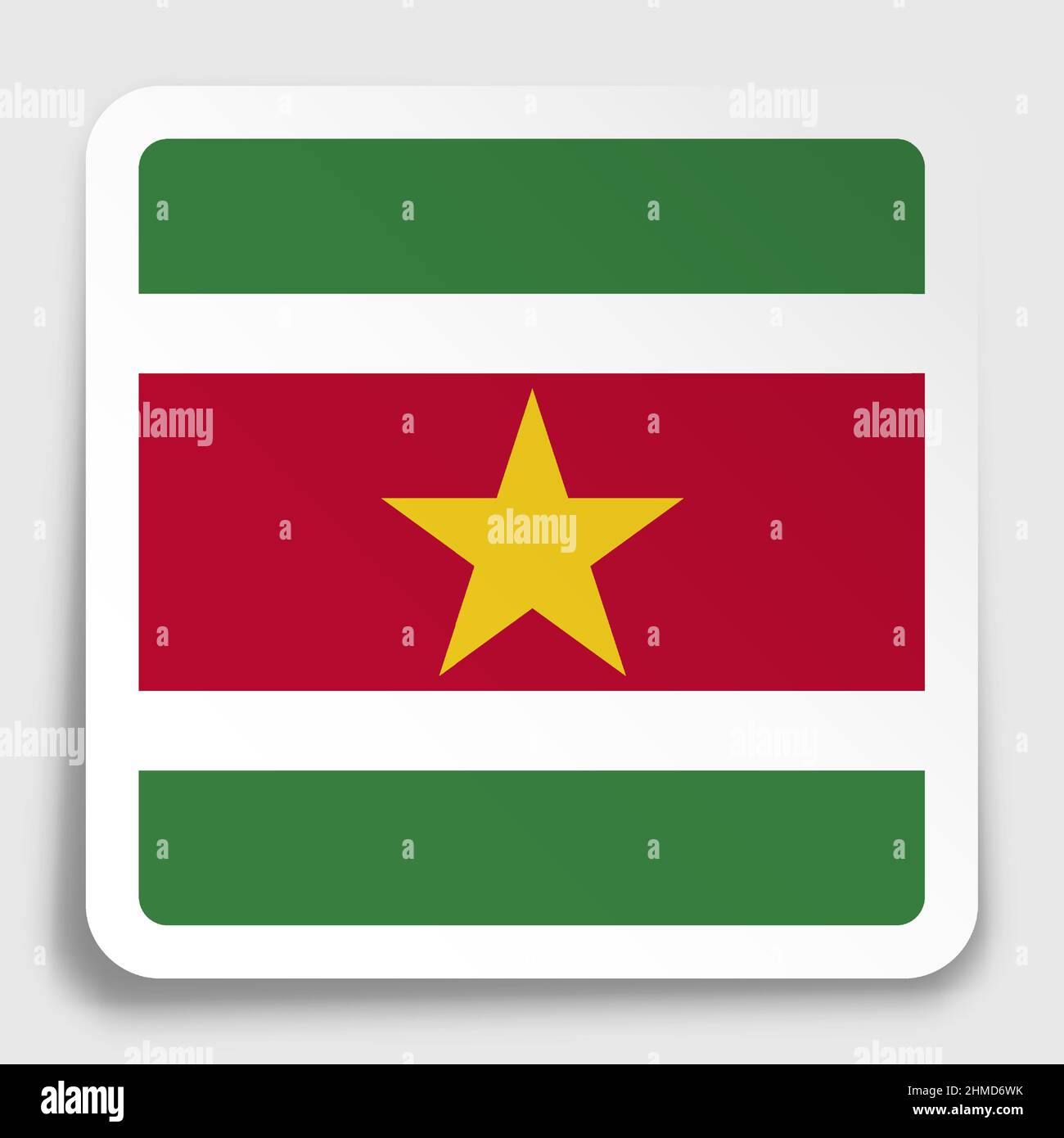 SURINAM flag icon on paper square sticker with shadow. Button for mobile application or web. Vector Stock Vector