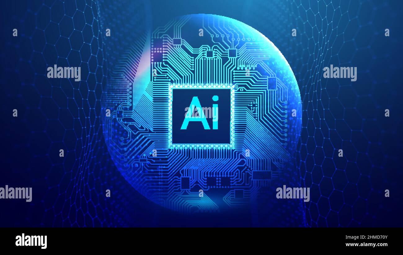 Ai semiconductor circuit board in sphere shield. Cloud network abstract data analysis. Database system with sphere shield. Stock Vector