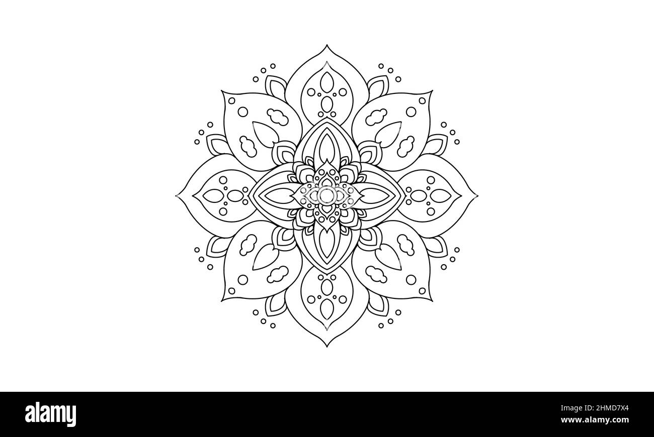 Ornamental round pattern. Black outline mandala on white background Stock Photo