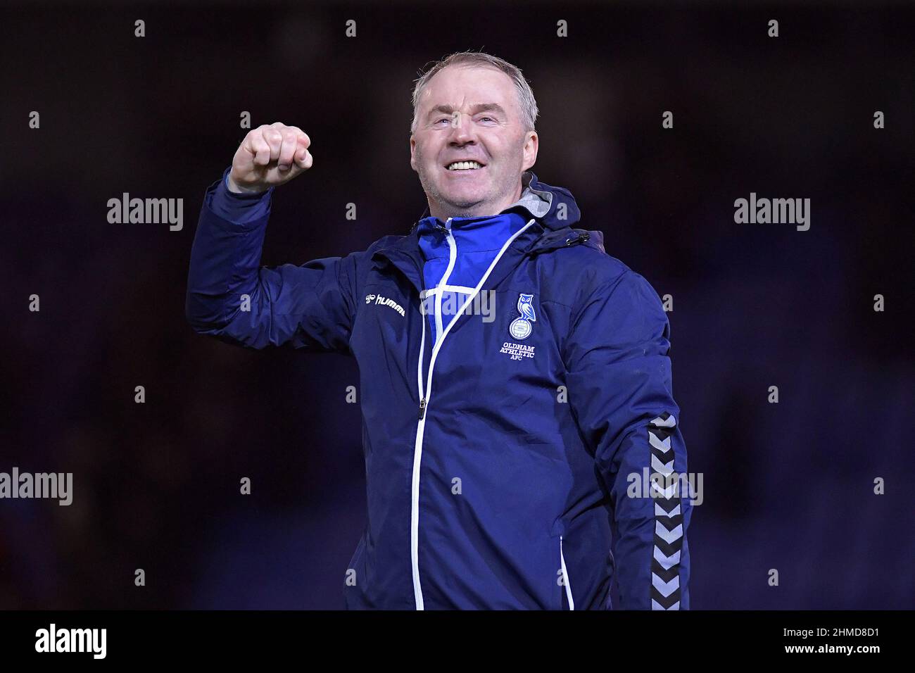 OLDHAM, UK. FEB 8TH John Sheridan (Head Coach) of Oldham Athletic the Sky Bet League 2 match between Oldham Athletic and Bristol Rovers at Boundary Park, Oldham on Tuesday 8th February 2022. (Credit: Eddie Garvey | MI News) Credit: MI News & Sport /Alamy Live News Stock Photo