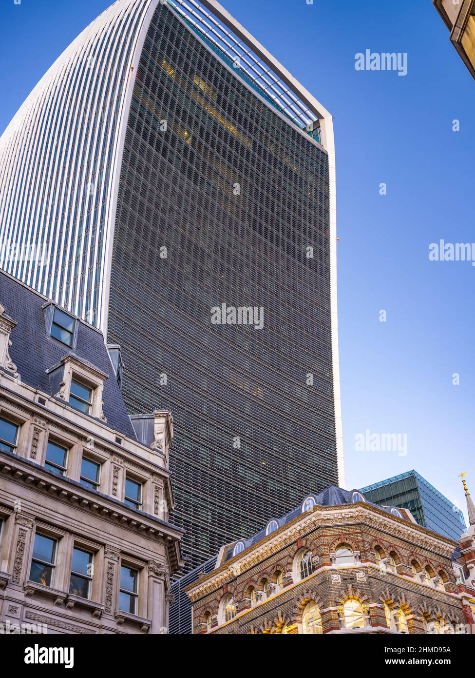 The Walkie-Talkie, Fenchurch Building, traditional Eastcheap building in the foreground. Stock Photo