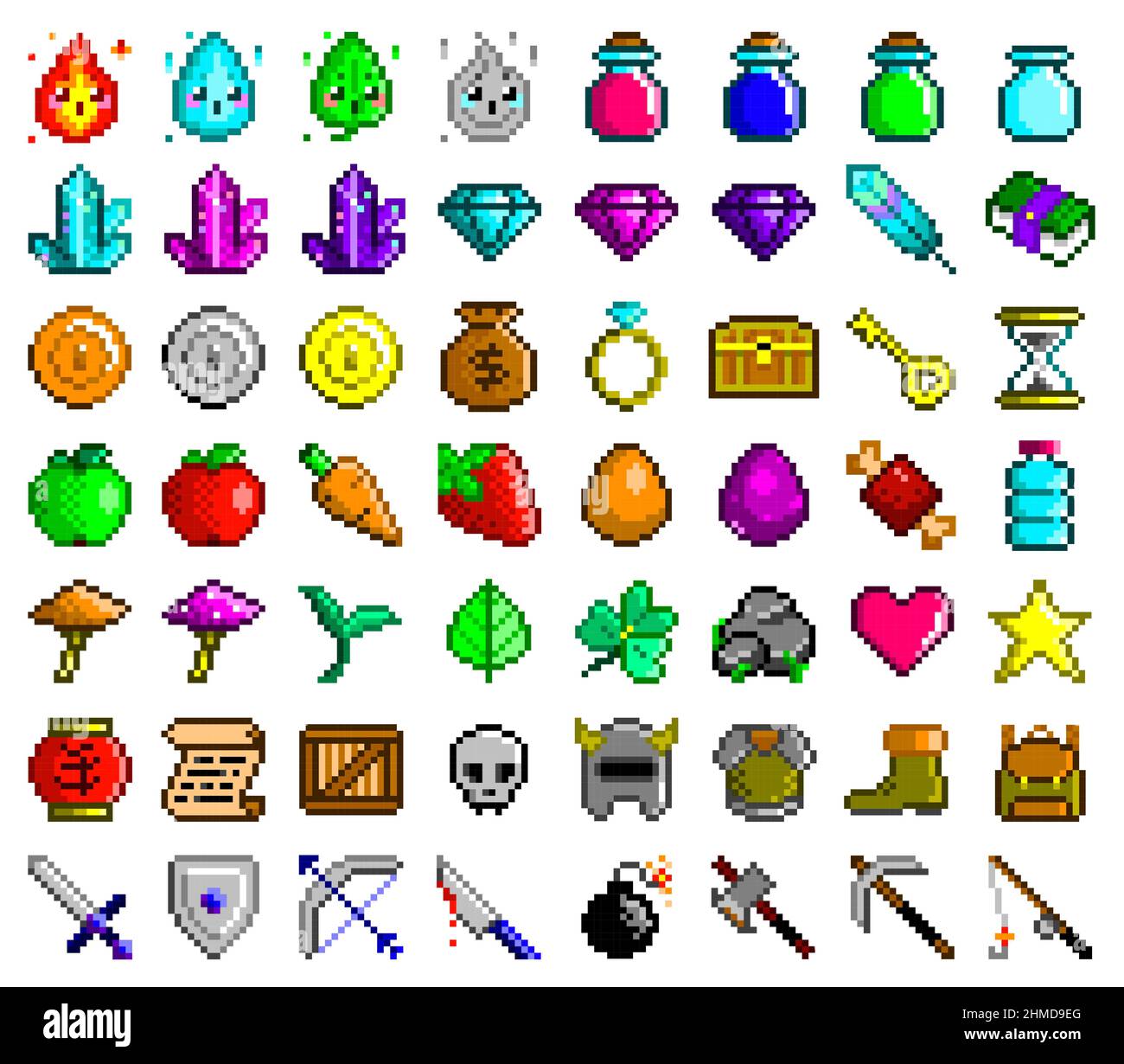 Pixel Fruits For Games Icons High Detailed Vector Set Royalty Free