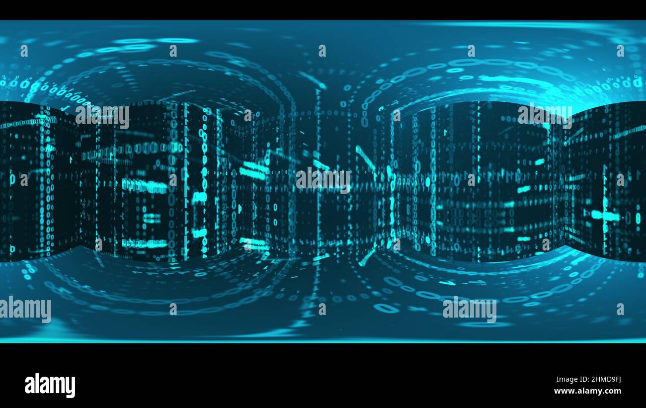 Panoramic view of data matrix code in 3d render volumetric futuristic ...