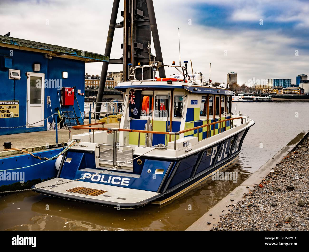 Thames River Police, Wapping High Street, powerful boats. Stock Photo
