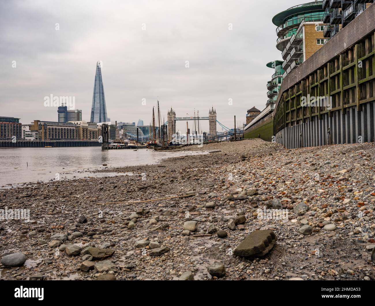 The Thames river, London at low tide, Stock Photo