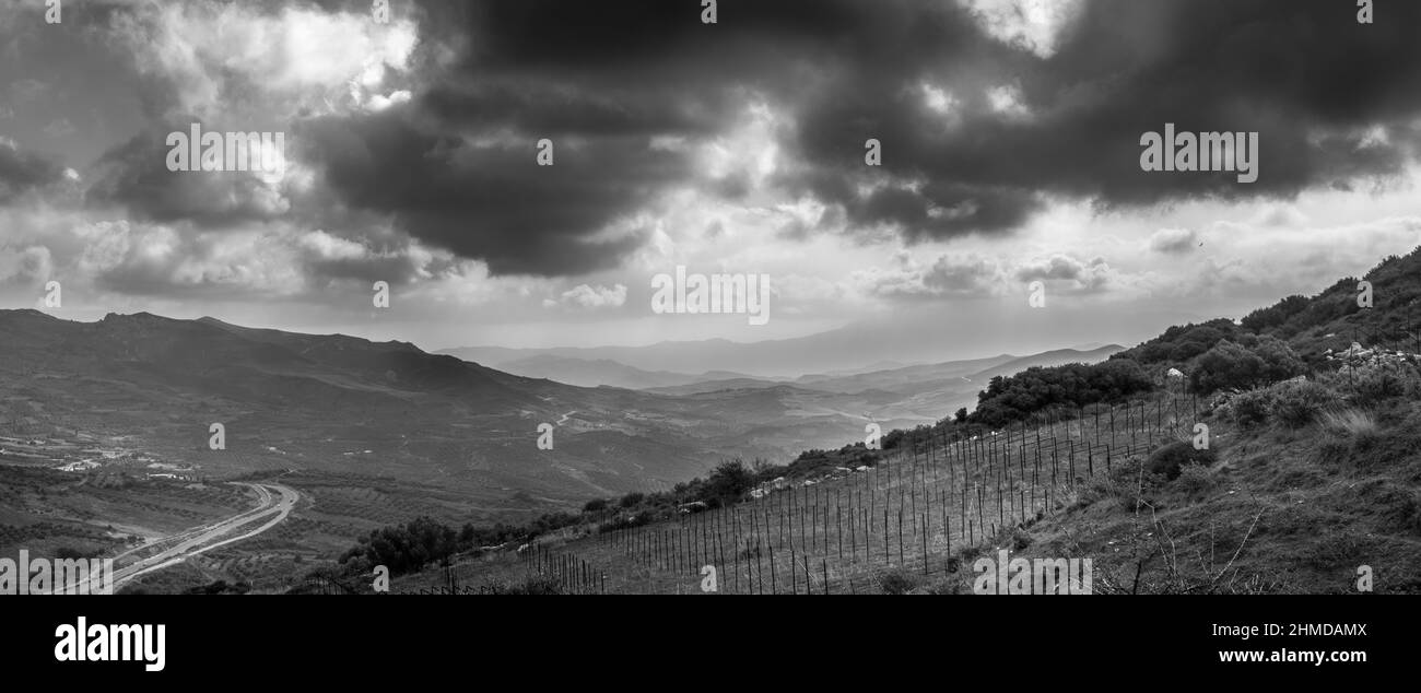 Beautiful landscaped scenery under cloudy sky Stock Photo
