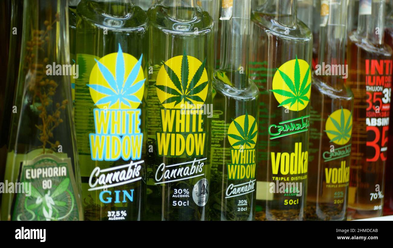 Cannabis alcohol bottle drink white widow gin vodka energy liquor