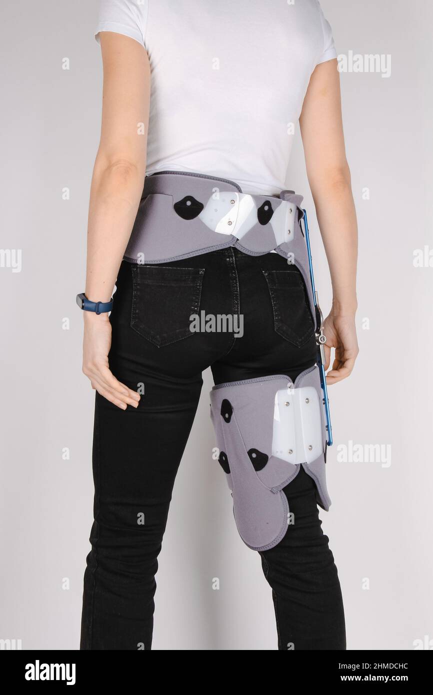 Orthopedic adjustable support brace for knee and hip fixation. Hip