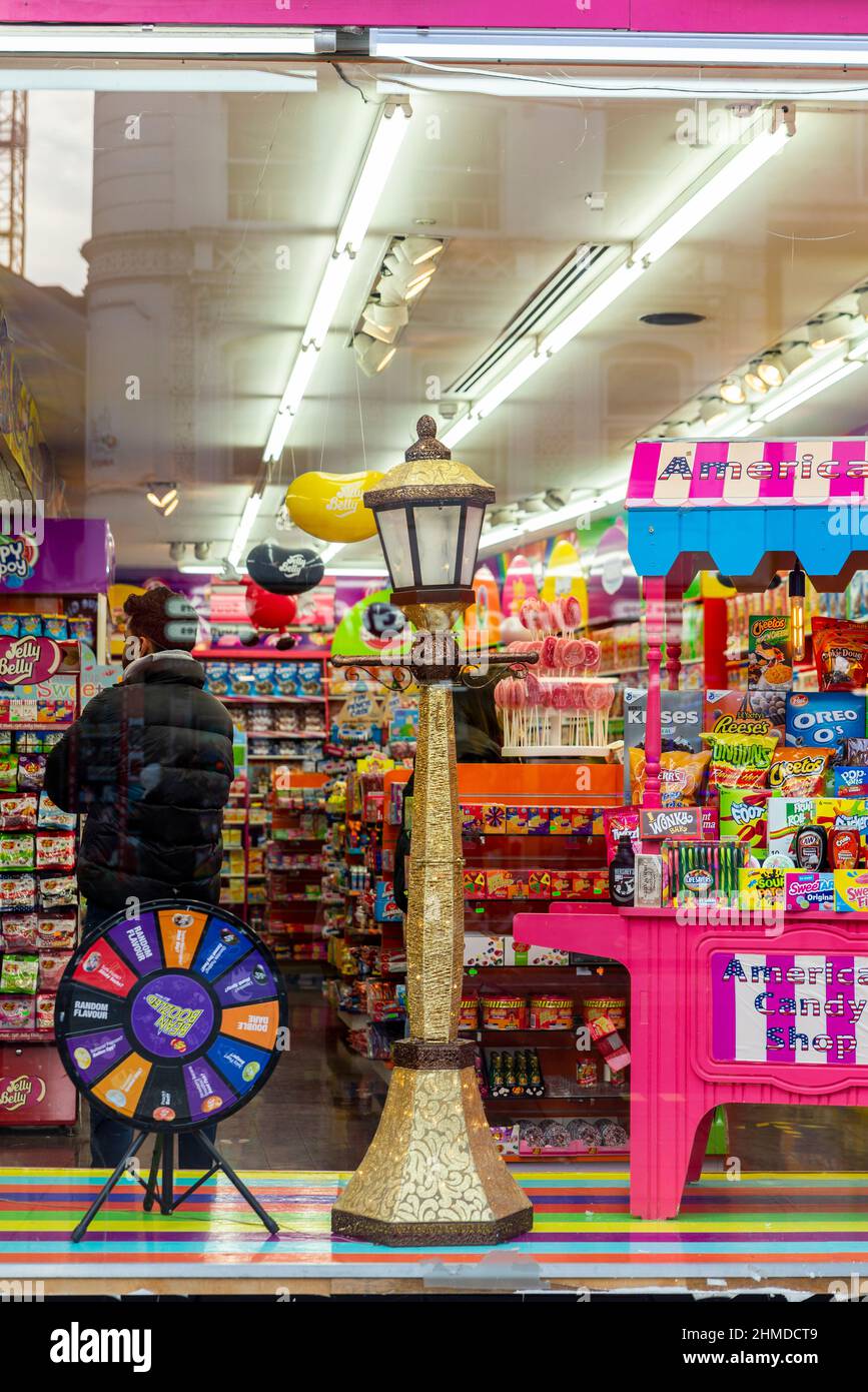 American candy shops along Oxford Street after the pandemic, London, January 2022 Stock Photo