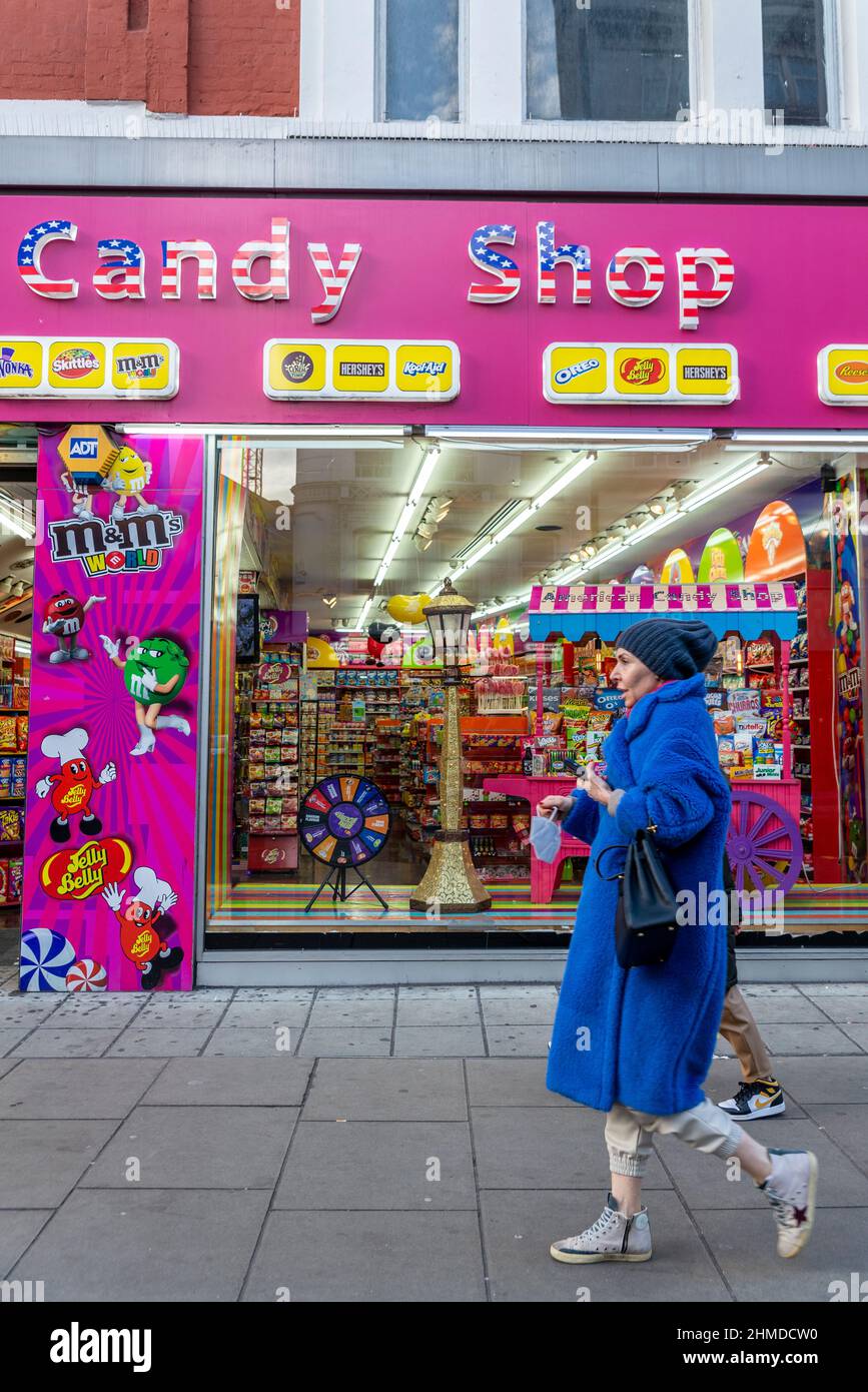 American candy shops along Oxford Street after the pandemic, London, January 2022 Stock Photo