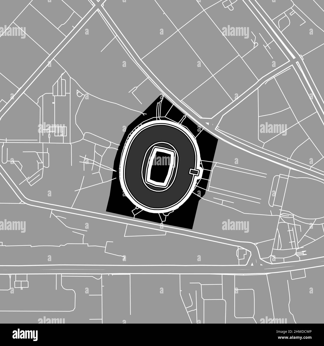 Budapest, Baseball MLB Stadium, outline vector map. The baseball statium map was drawn with white areas and lines for main roads, side roads. Stock Vector