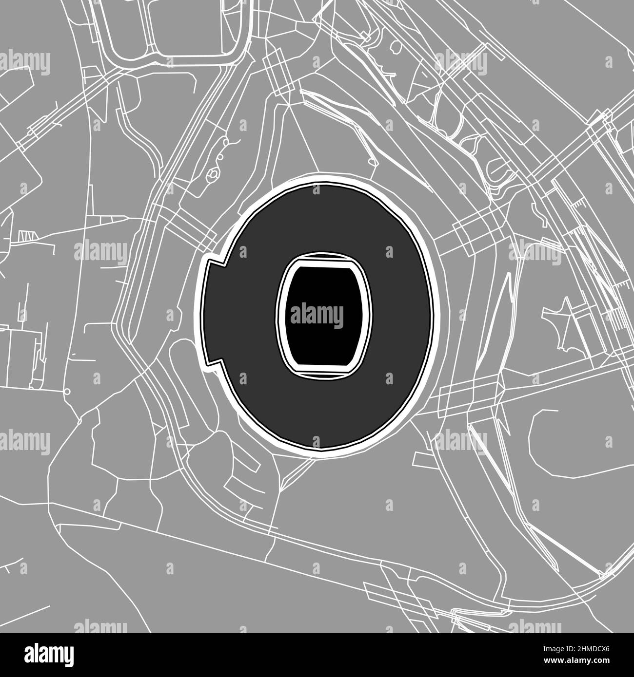 London, Baseball MLB Stadium, outline vector map. The baseball statium map was drawn with white areas and lines for main roads, side roads. Stock Vector
