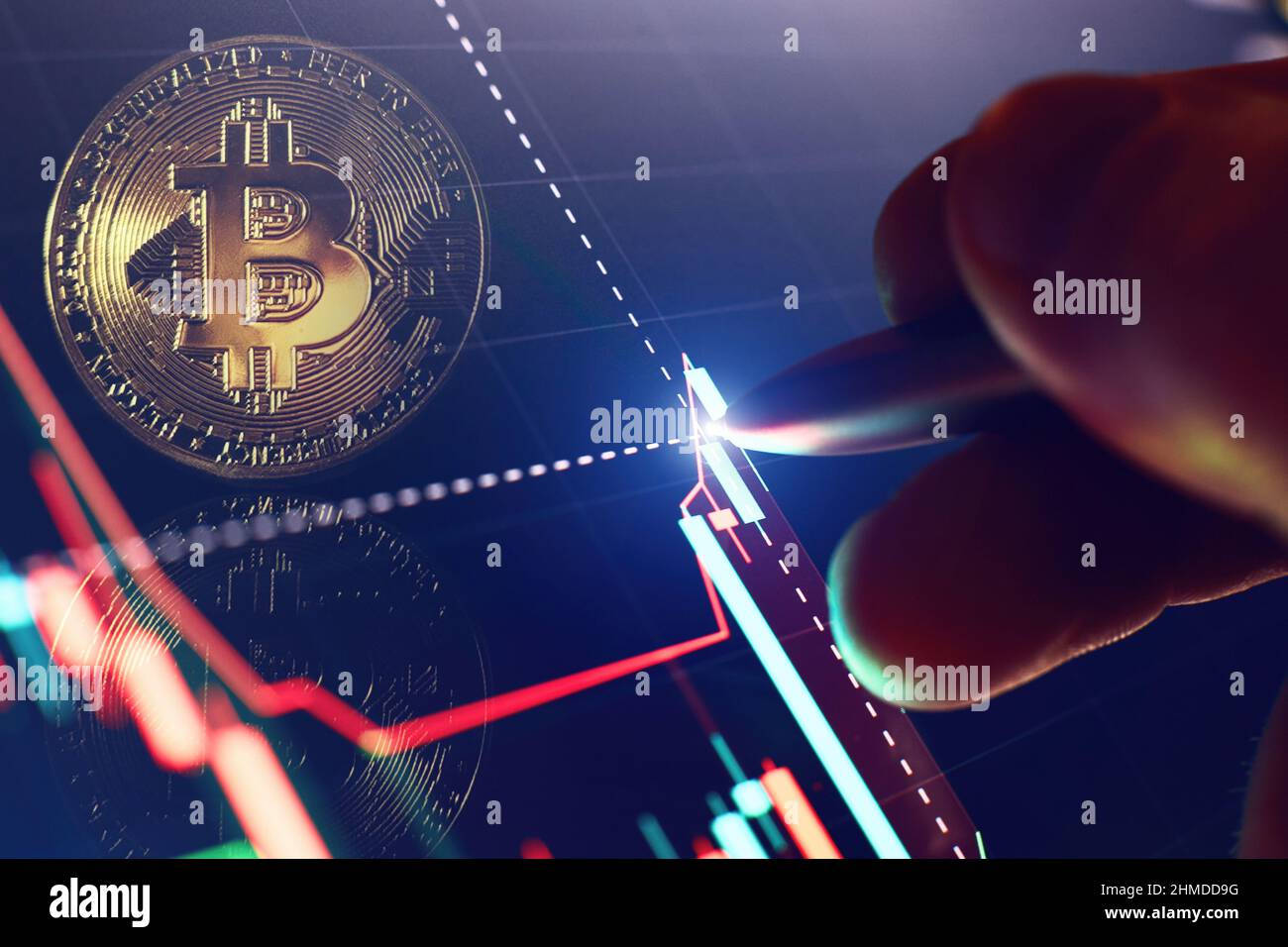 Gold bitcoins with Candle stick graph chart and digital background ...