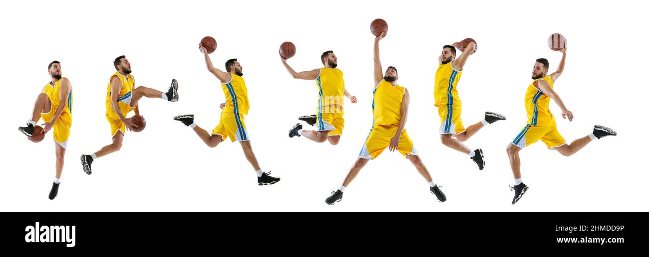 In motion. Development of movements of basketball player with ball