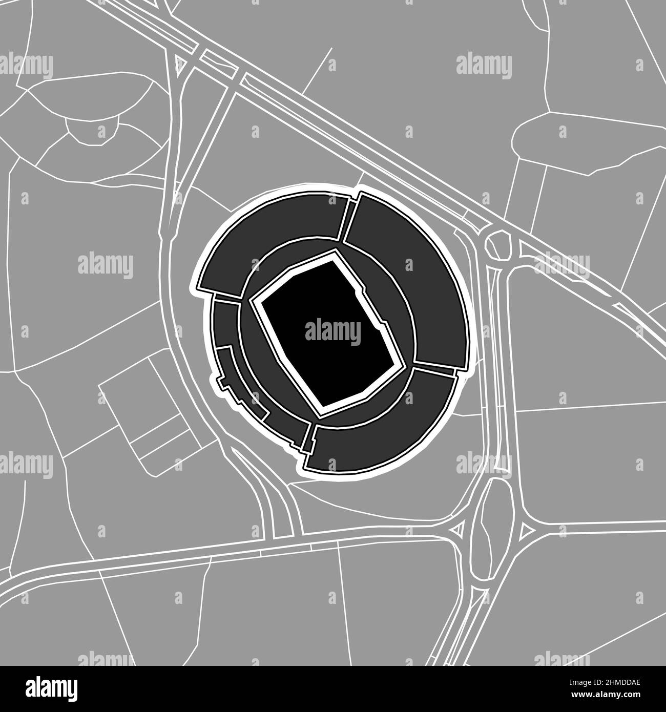 Montevideo, Baseball MLB Stadium, outline vector map. The baseball statium map was drawn with white areas and lines for main roads, side roads. Stock Vector