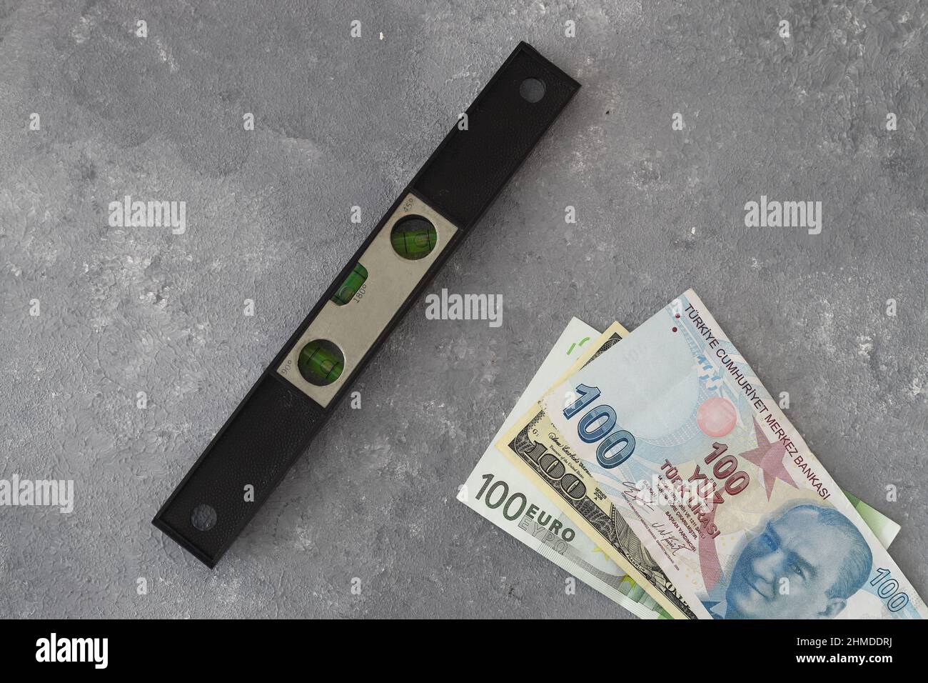The balance of the Turkish lira against the dollar and the euro with a  spirit level. Concept of imbalance in exchange rate increase Stock Photo -  Alamy