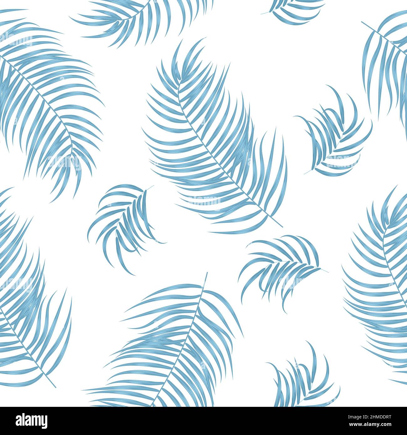 Blue tropical jungle palm tree leaves seamless vector pattern. Botany ...