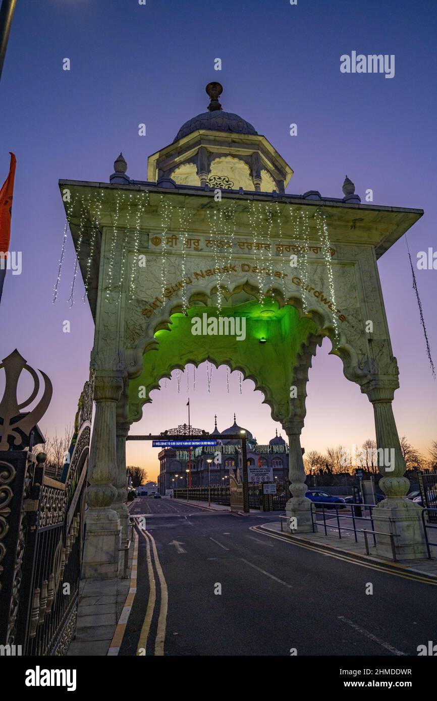 The Siri Guru Nanak Darbar Gurdwara Sikh temple in Gravesend Kent at sunrise Stock Photo