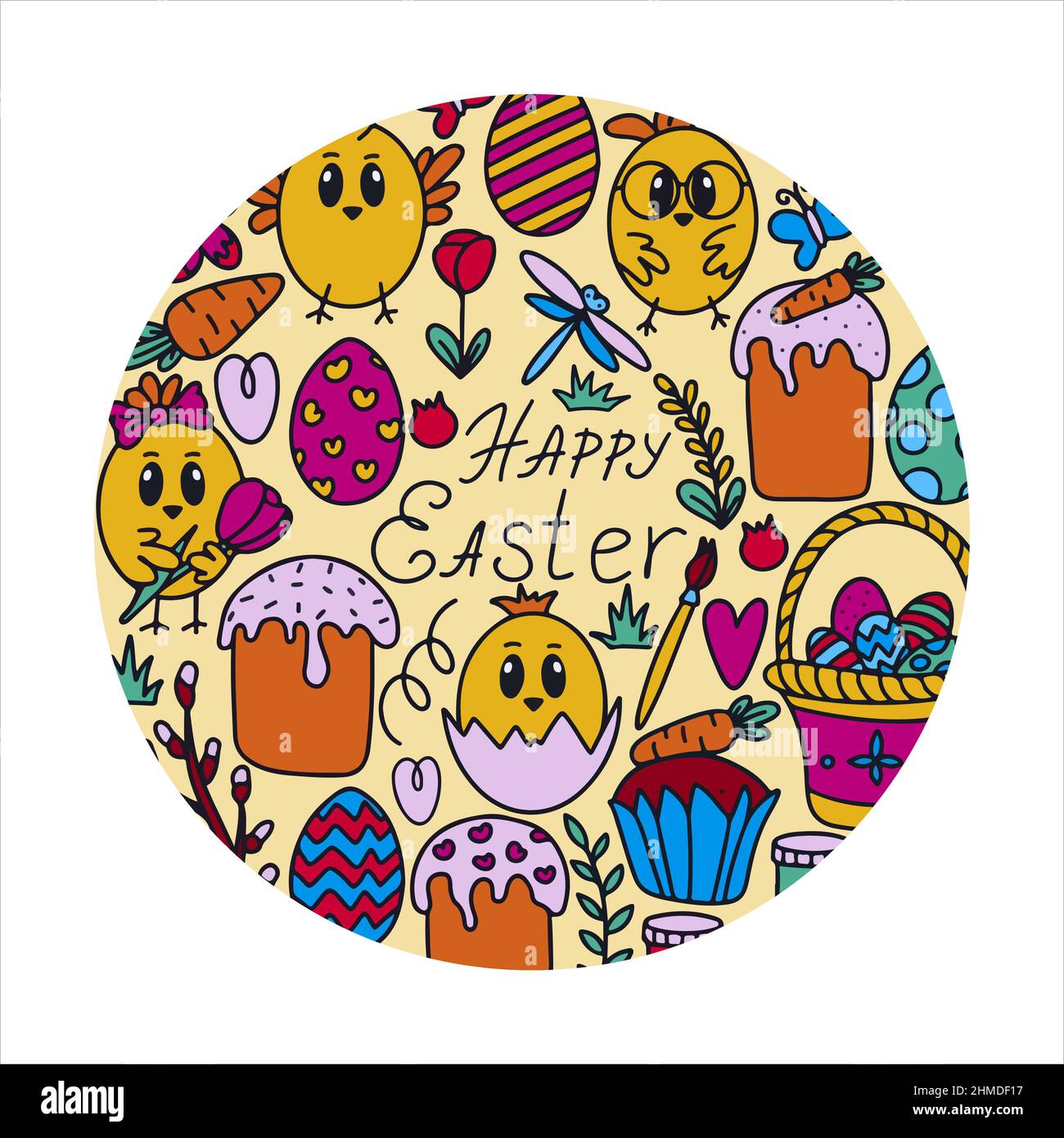 Easter traditional doodle banners eggs, chickens, basket, Christian