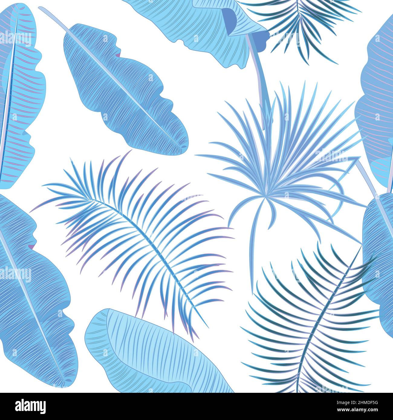 Blue tropical jungle palm tree leaves seamless vector pattern. Botany ...