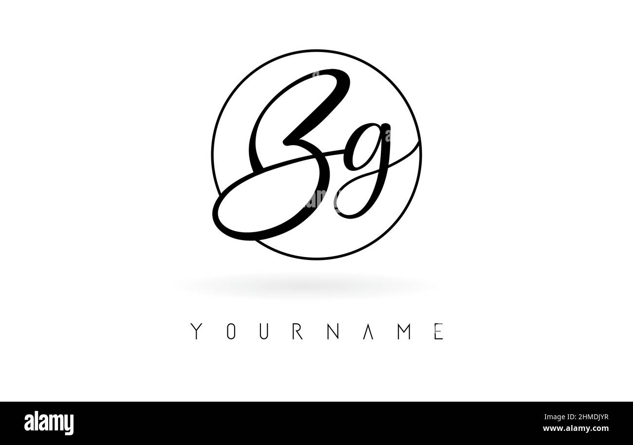 Handwritten letters Bg logo design with simple circle vector ...