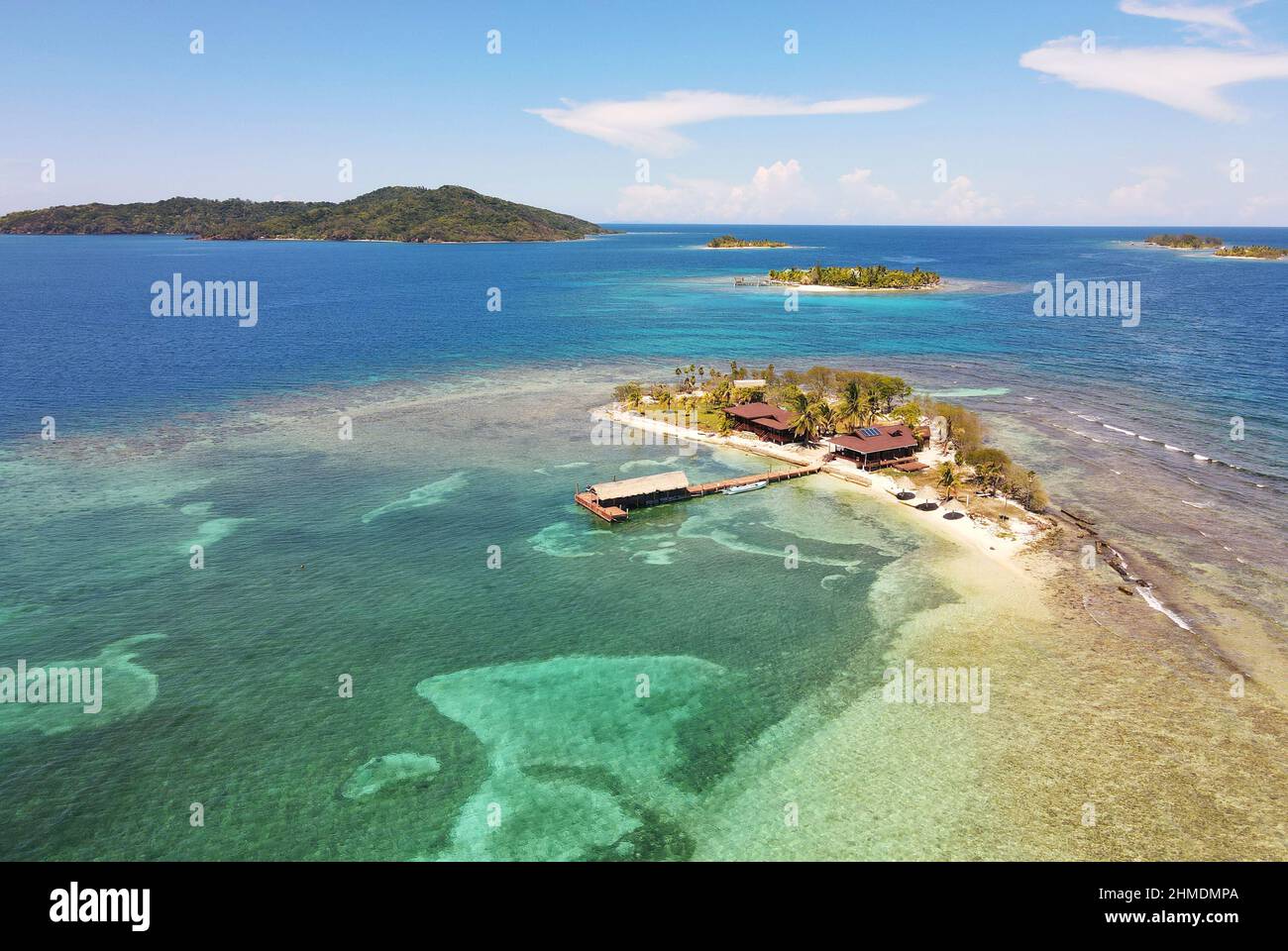 Aerial image of Cayos Cochinos Stock Photo
