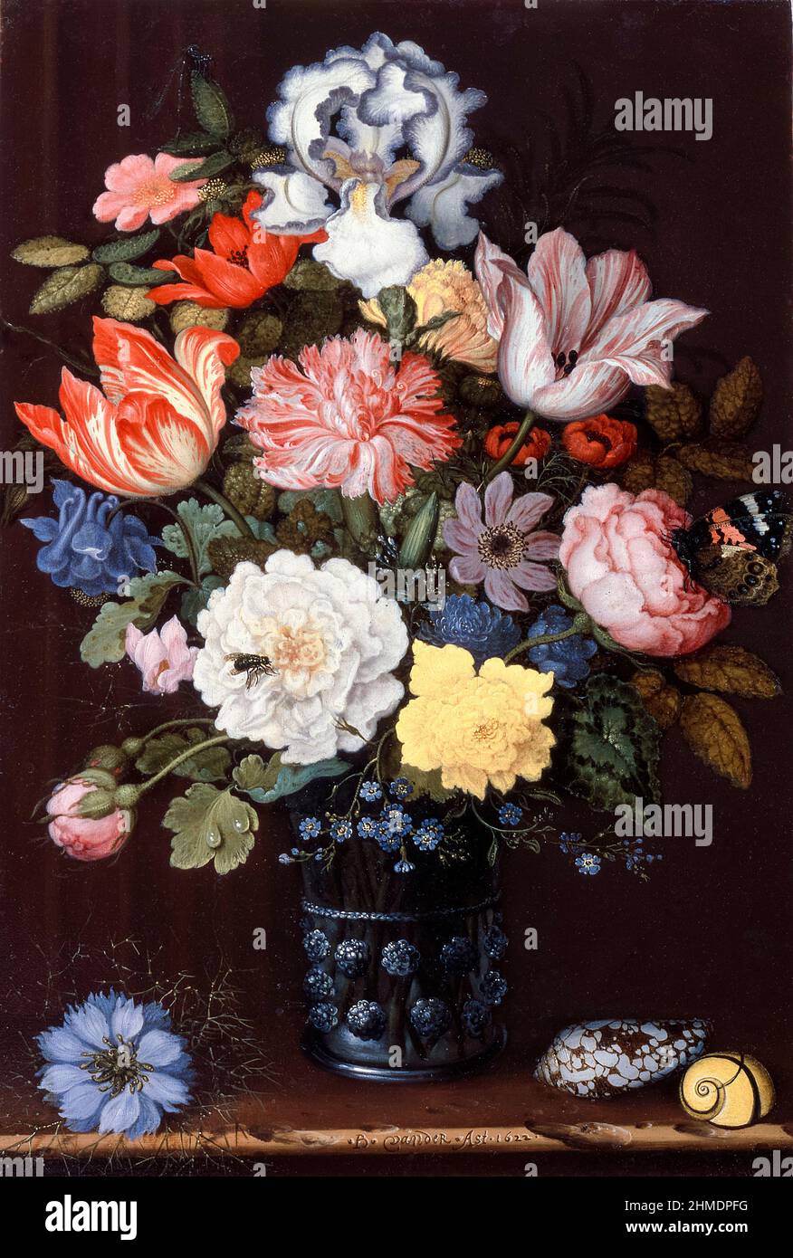 Floral still life with shells, painting by Balthasar van der Ast, 1622 Stock Photo