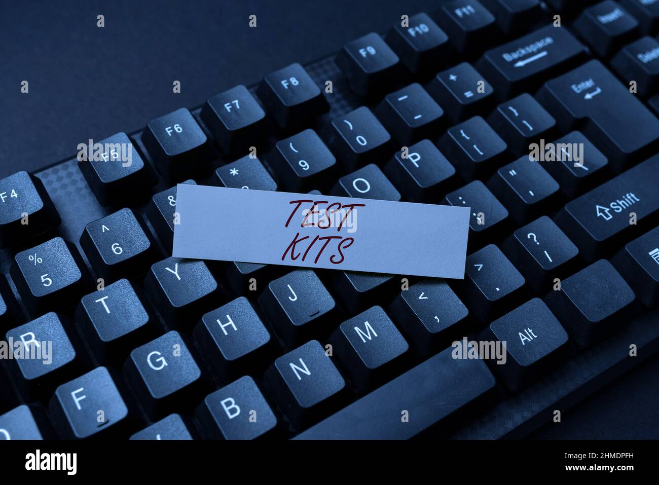 Hand writing sign Test Kits. Word Written on tools used to detect the ...