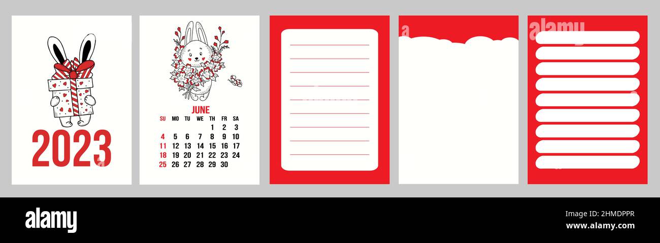 June Calendar 2023 Cute Collection Calendar Template For June 2023 With Cute Rabbit Of Flowers And  Planner Pages, Notes, To Do List. Vector Illustration. Week From Sunday. In  Stock Vector Image & Art - Alamy