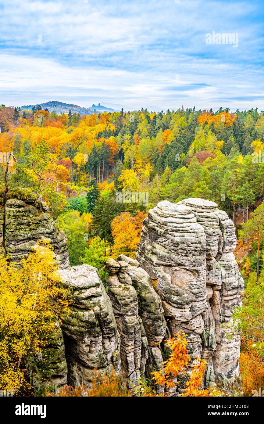 Colorful autumn landscape and sandstone rocks Stock Photo - Alamy