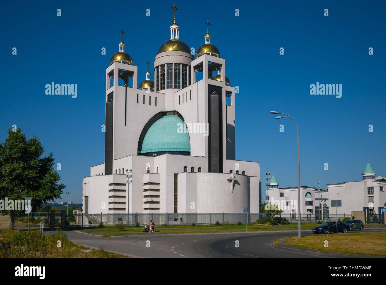 Modern Patriarchal Cathedral of the Resurrection of Christ - landmark of left bank of Kiev, Ukraine Stock Photo