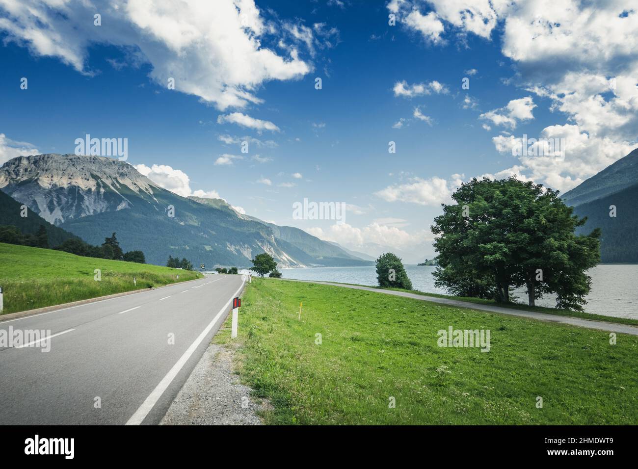 Scenic view of road towards mountain and sky, Austria Stock Photo