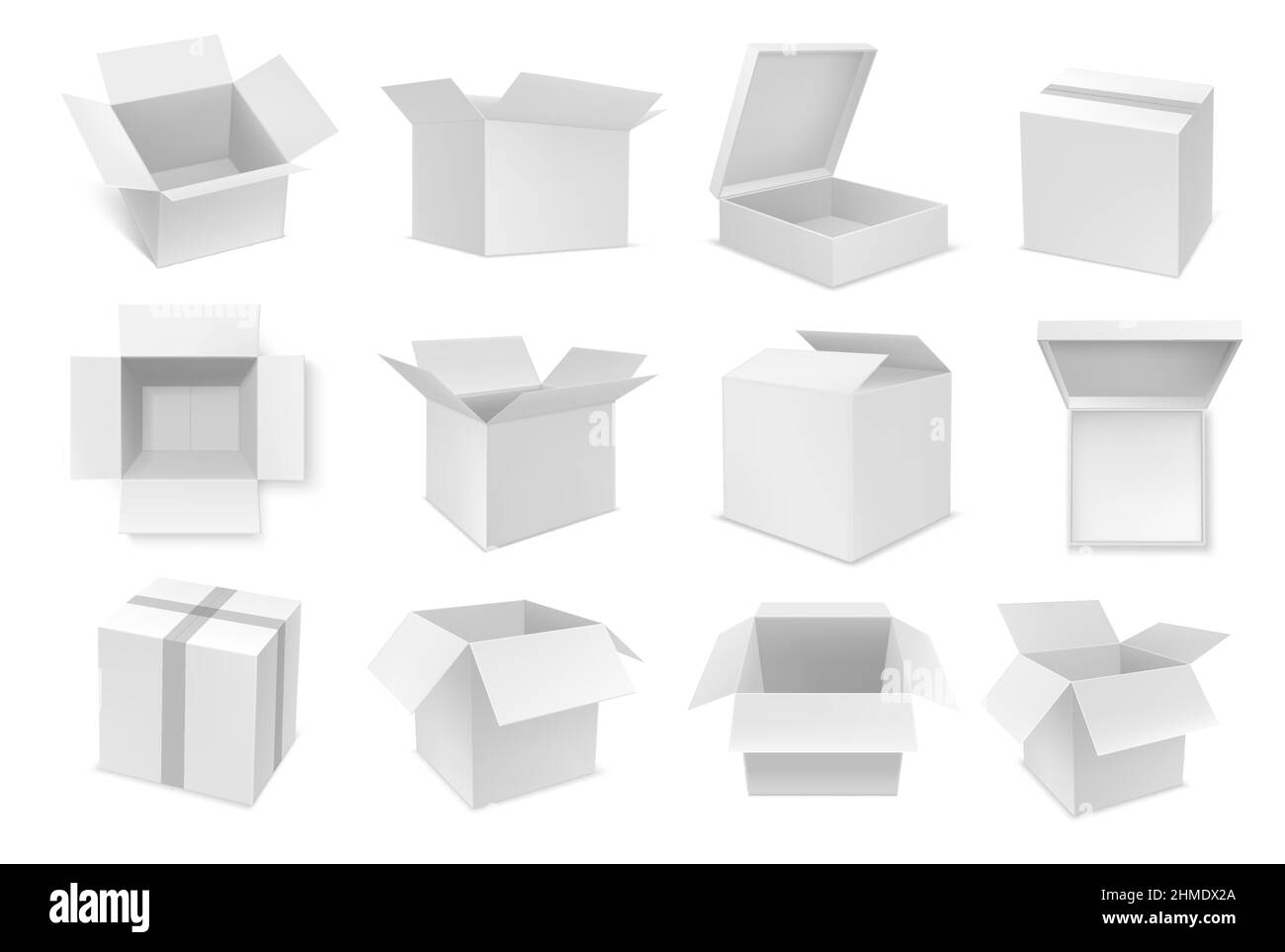 Open Pack Box White cardboard, carton and paper box package vector mockups. Isolated ...