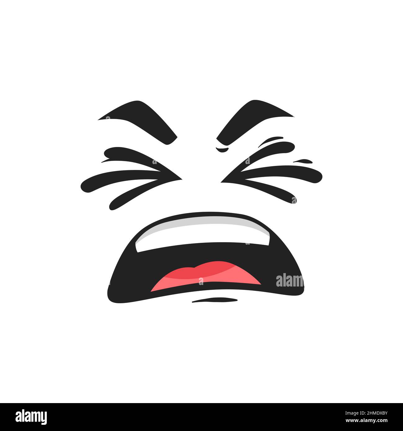 Cartoon face, disgust or sneezing vector emotion with closed eyes and open mouth. Sour taste, aversion facial expression, funny emoji. Naughty or disg Stock Vector