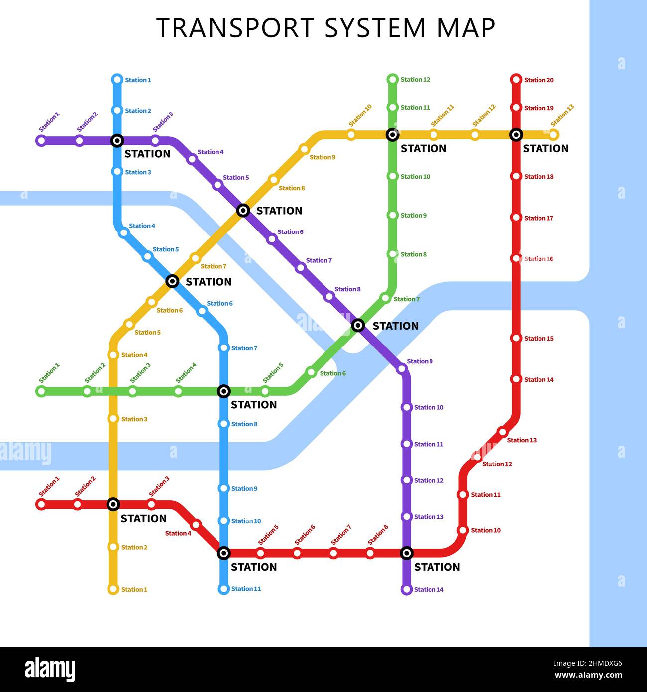 Metro underground, subway and bus transport city map with stations