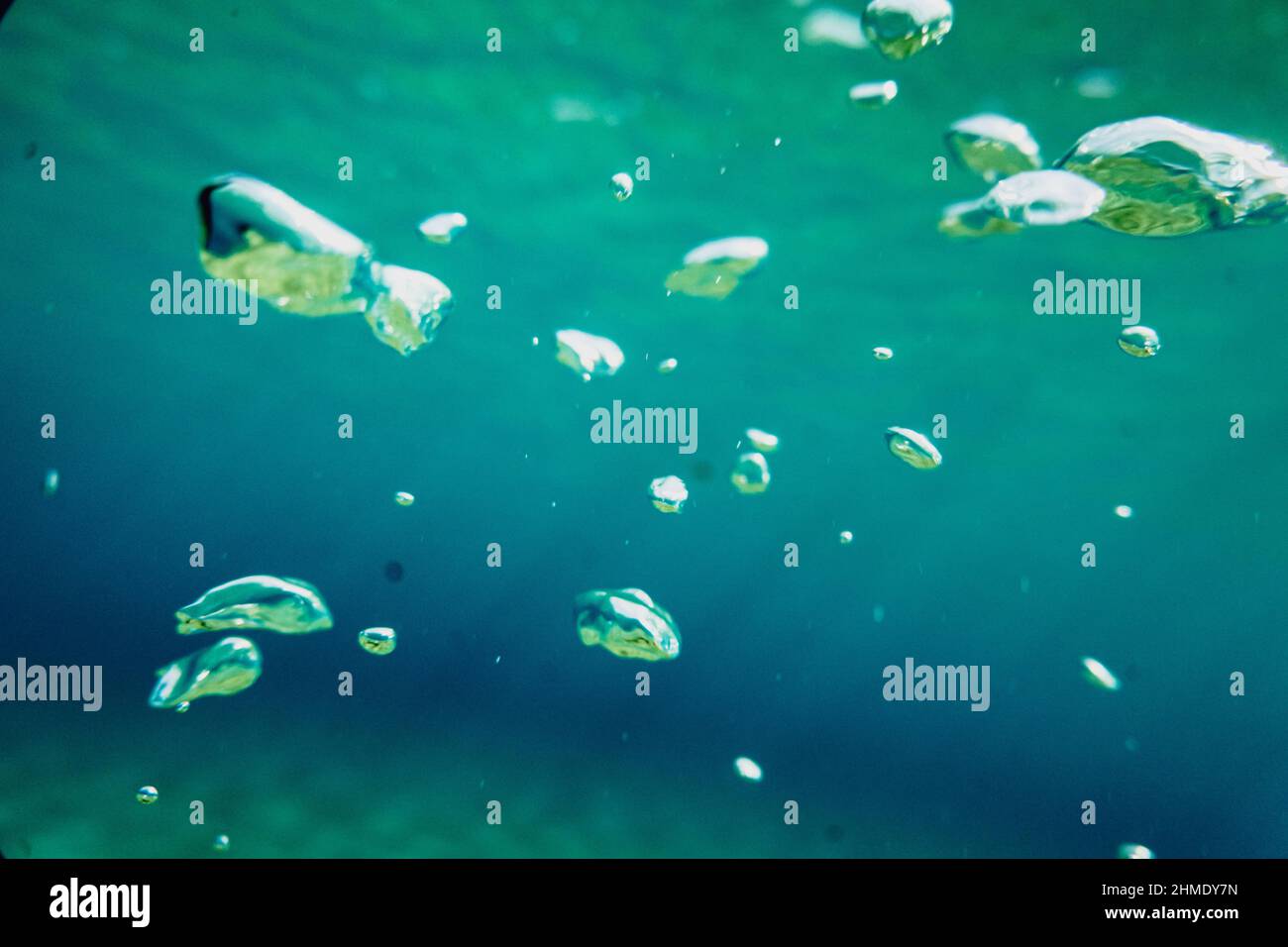 Close-up of bubbles underwater in deep sea Stock Photo