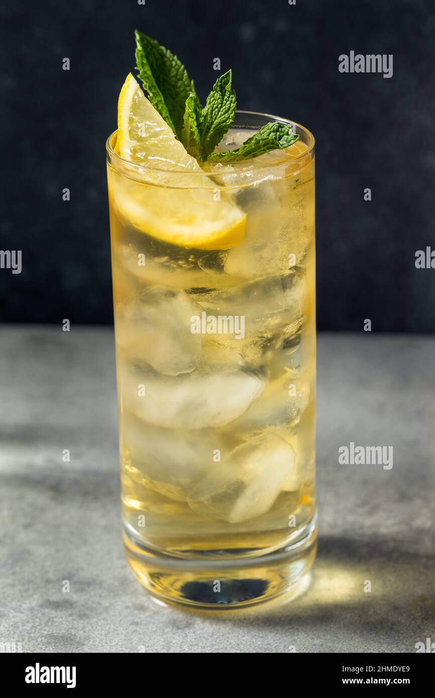Boozy Refreshing Green Tea Highball Cocktail with Whiskey and Lemon