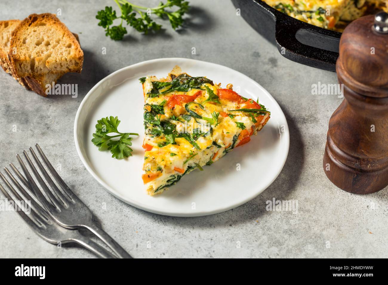 Homemade Egg and Spinach Frittata with Feta Stock Photo Alamy