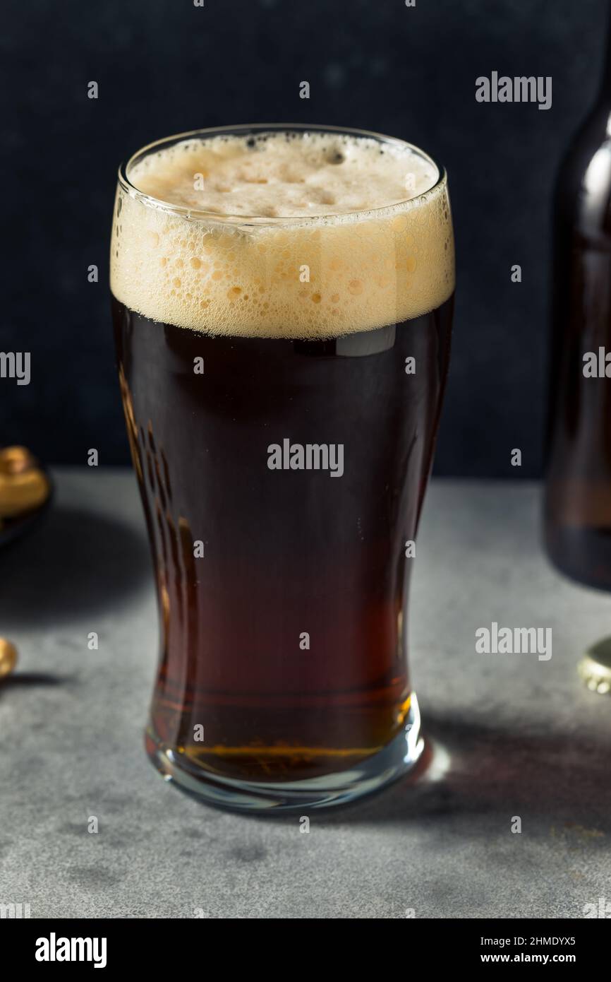 Boozy Cold Brown Ale Lager in a Pint Glass Stock Photo