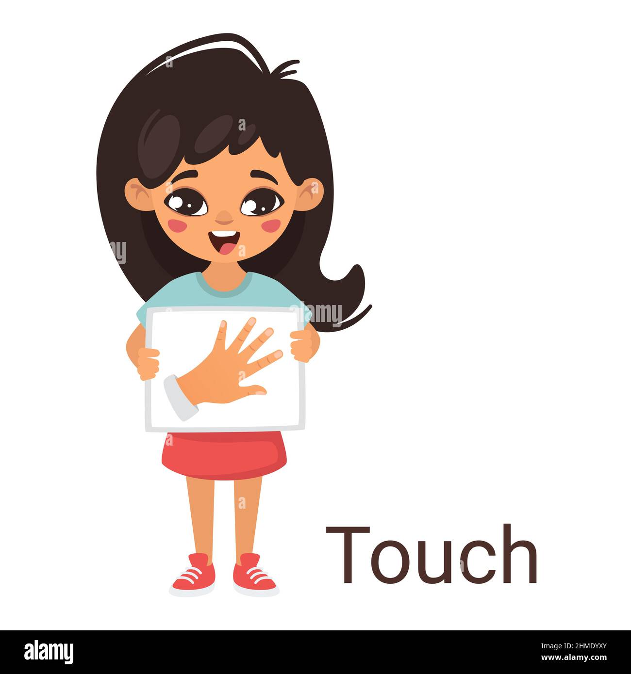 Cute kid holding a poster with hand Stock Vector