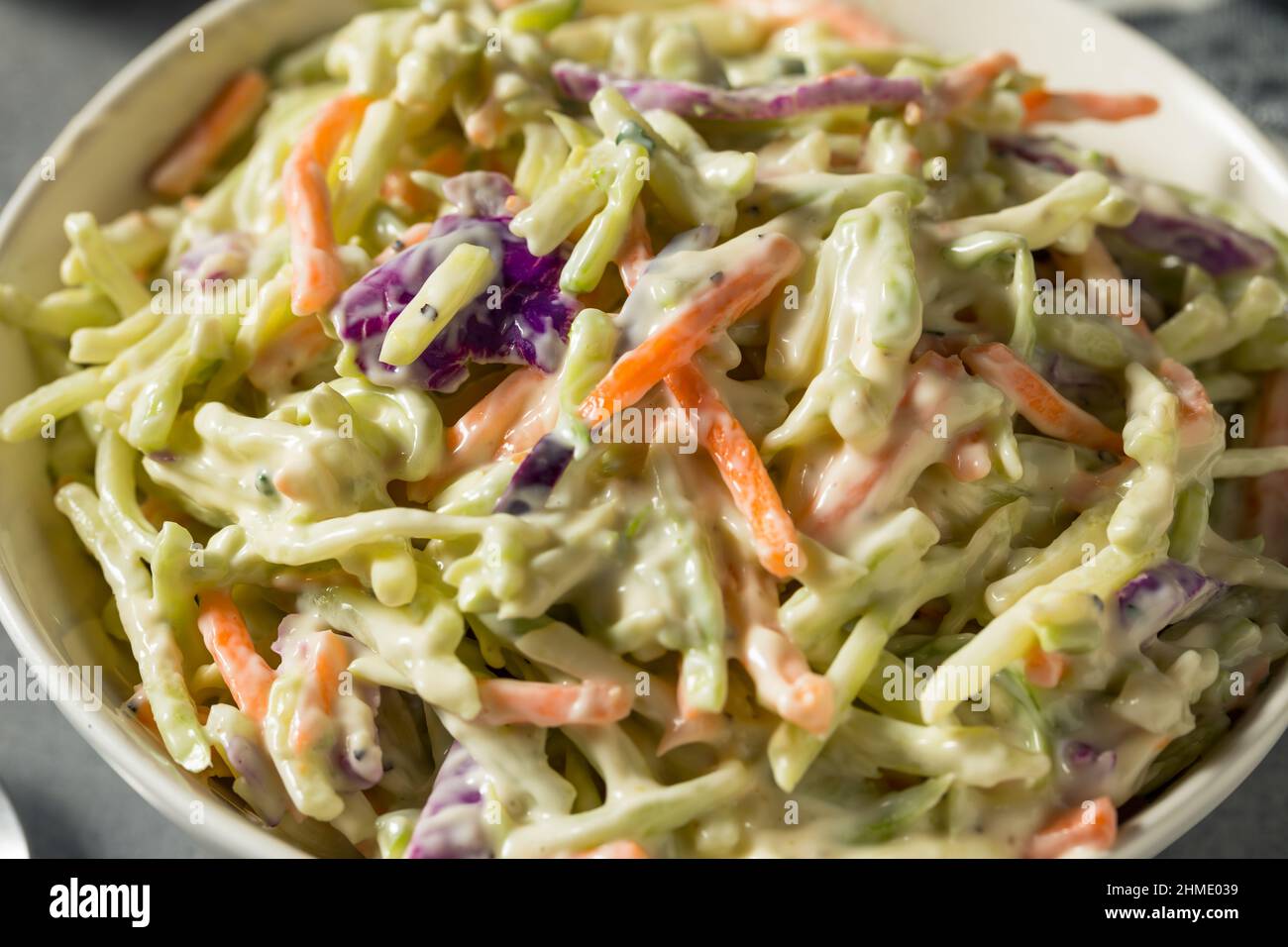 Homemade Organic Coleslaw with Shredded Cabbage and Carrots Stock Photo