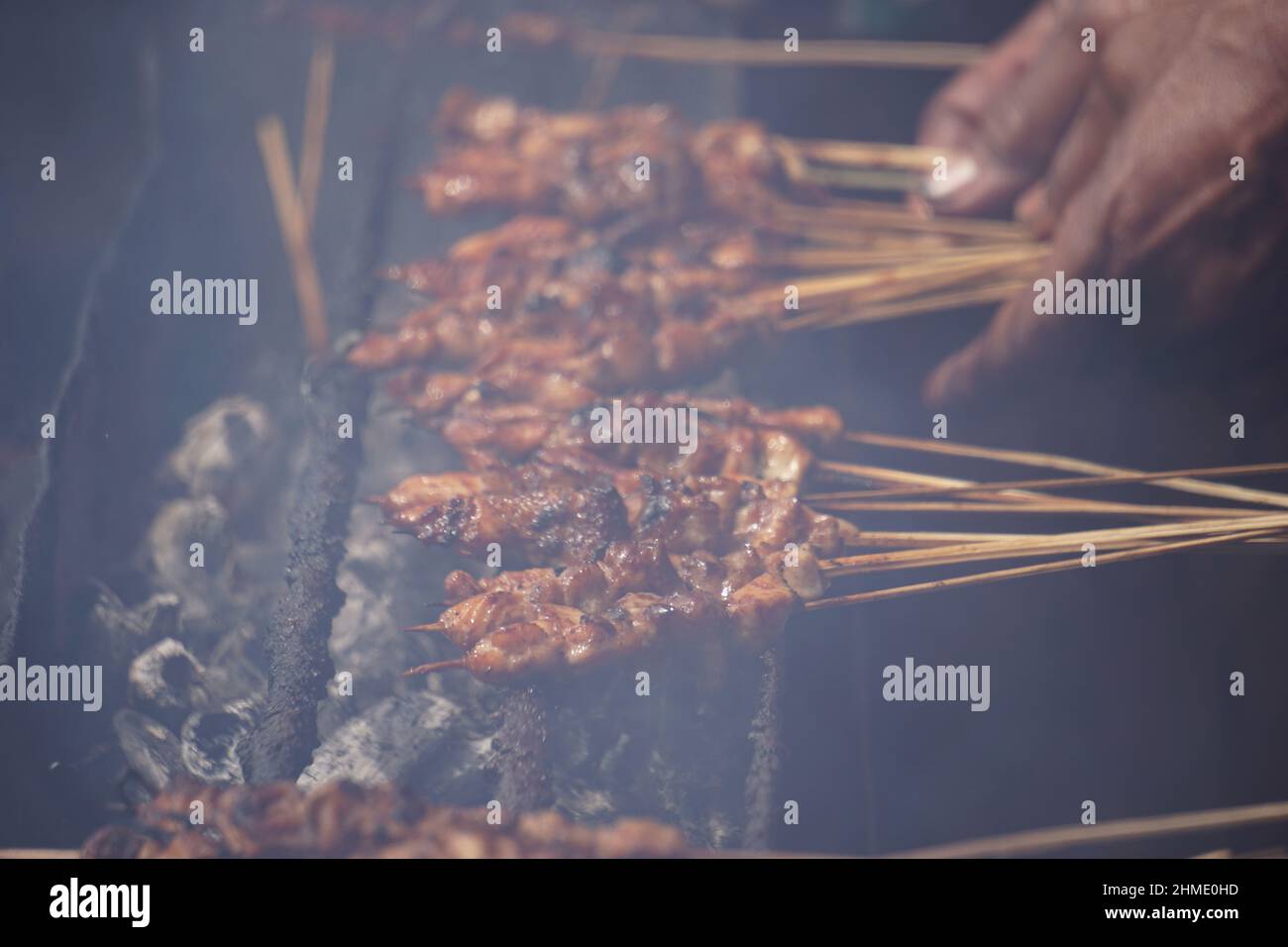Indonesian roasting sate. Sate is one of traditional Indonesian food