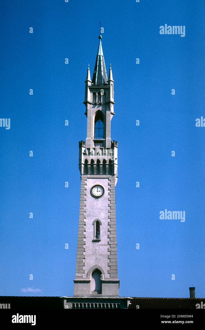 Tower above railway station building, Konstanz, Baden-Württemberg, Germany Stock Photo
