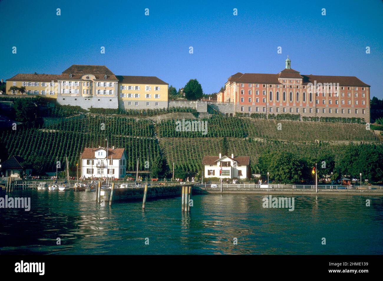 View of State Winery and former seminary building from Lake Constance in 1981, Meersburg, Baden-Württemberg, Germany Stock Photo