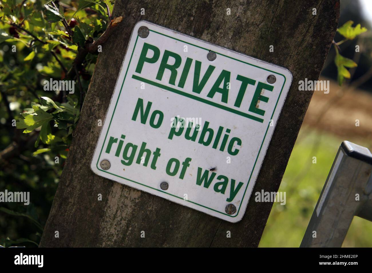 Private, No Public Right of Way Sign on a post Stock Photo
