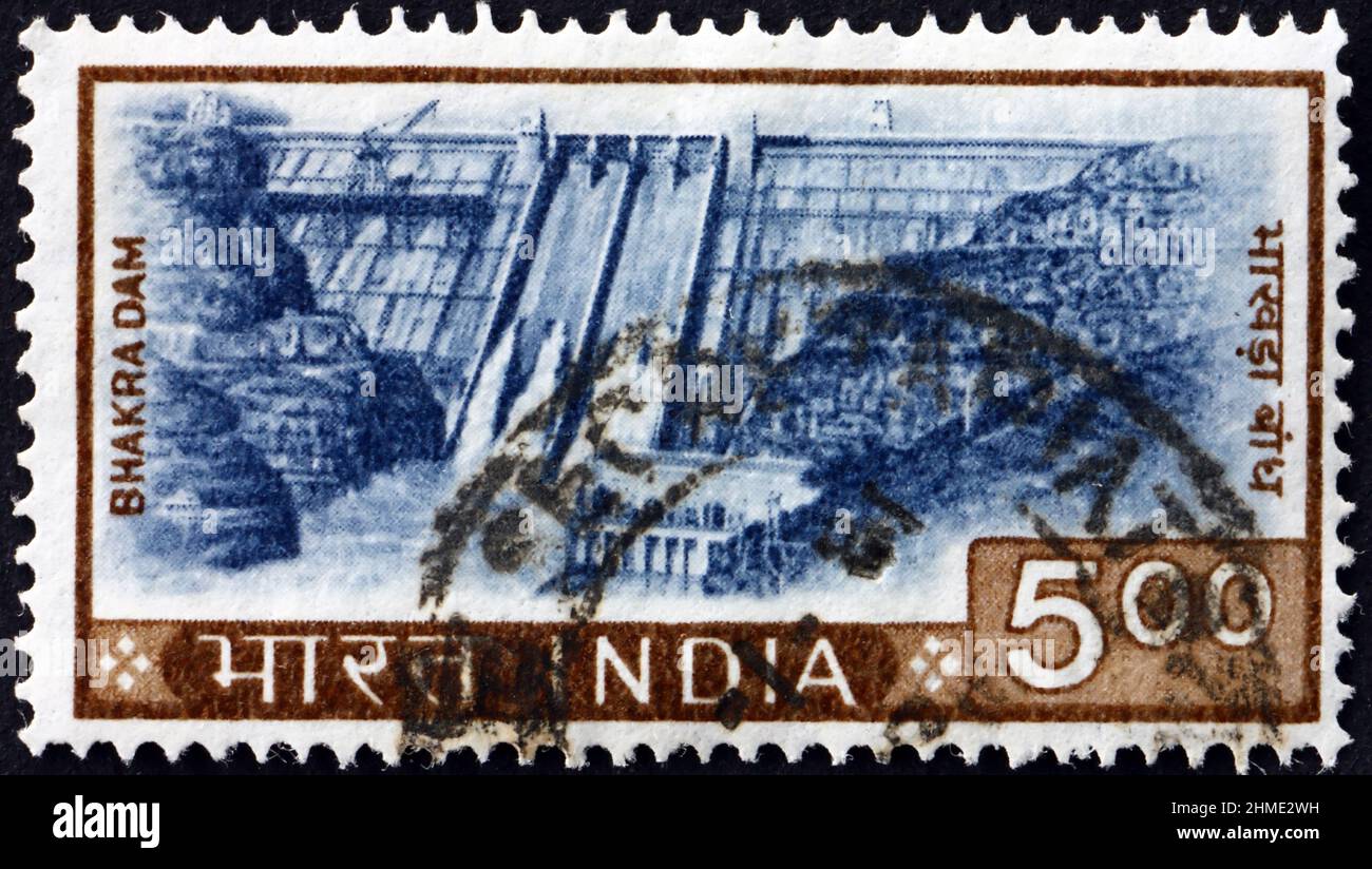 INDIA - CIRCA 1976: a stamp printed in India shows Bhakra Dam, Punjab, circa 1976 Stock Photo